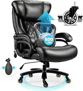 Scaun de birou Big & Tall 500Lbs, șezut lat cu arcuri, design executiv, scaun de birou rotativ 360, role robuste