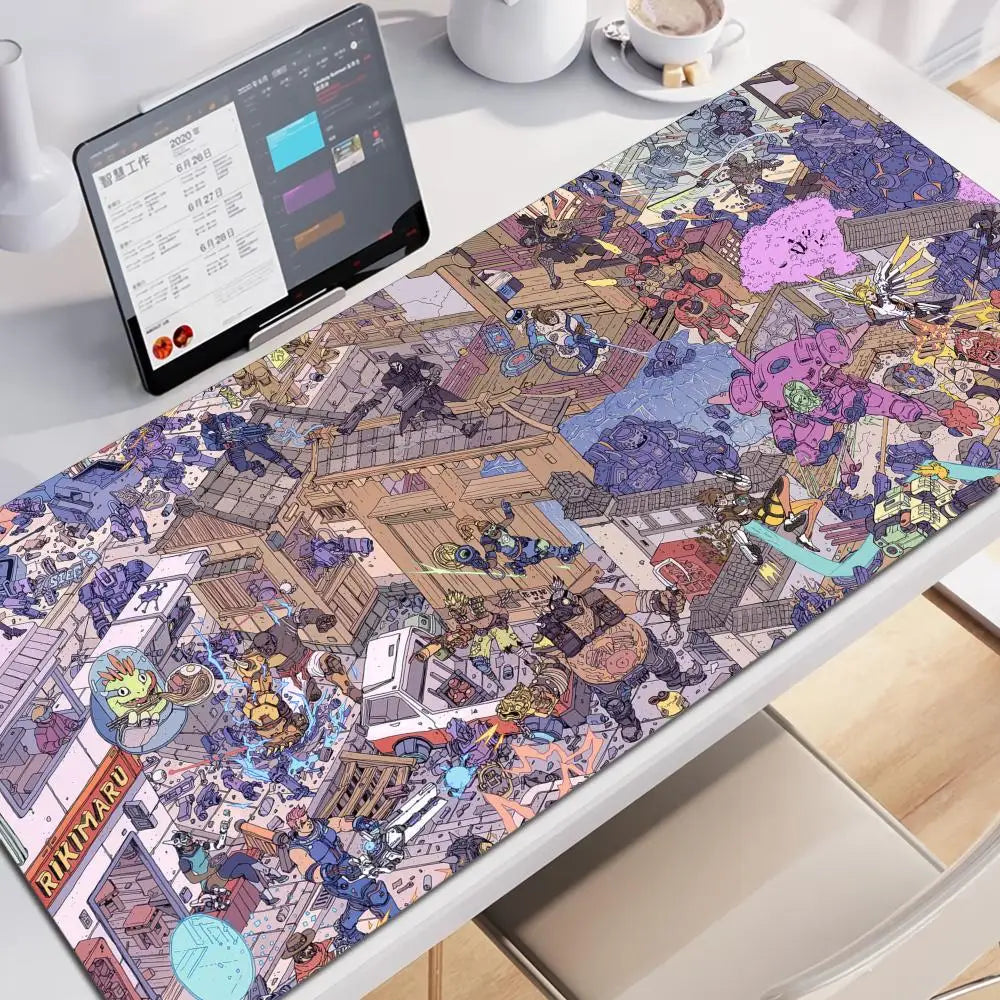 Anime-tyylinen pelityttö Overwatch -suuri hiirimatto 900x400 kannettavalle ja toimistoon, kuminen pehmeä pöytämatto, tietokoneen näppäimistölle, HD-painatus, XXL-hiirimatto