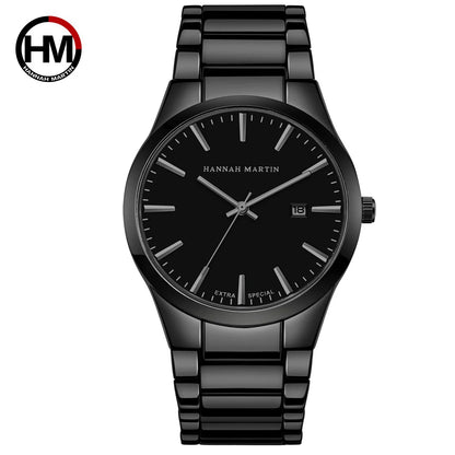 Montre pour homme Hannah Martin, boîtier en acier inoxydable, mouvement à quartz, cadran de 41 mm, style professionnel, avec affichage du calendrier (imitation)