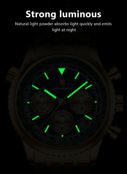 POEDAGAR Trendy Man Watch Chronograph Date Waterproof Luminous Men's Watches Stainless Steel Quartz Sports Luxury Man Wristwatch