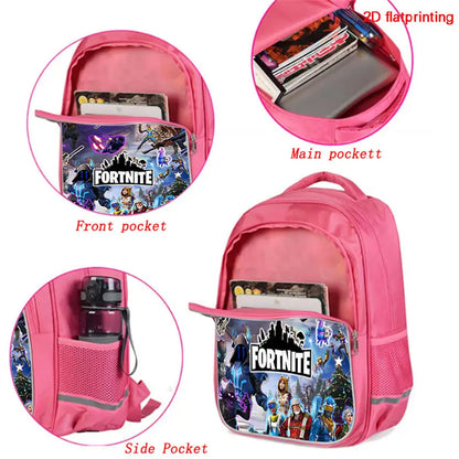 FORTNITE 16-inch Durable Lightweight Backpack, Dual Zipper Pockets, Cartoon Style for Boys & Girls 6-10,Free 3D Printed Keychain