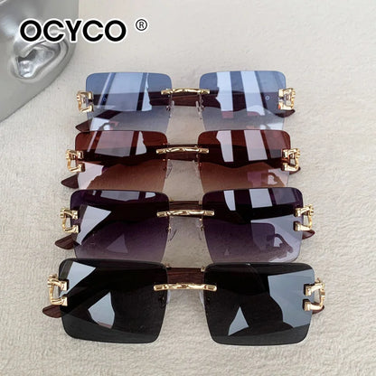 Fashion Rimless Square Sunglasses For Man Leopard Design Gradient Sun Glasses Woman Luxury Outdoor Eyewear UV400