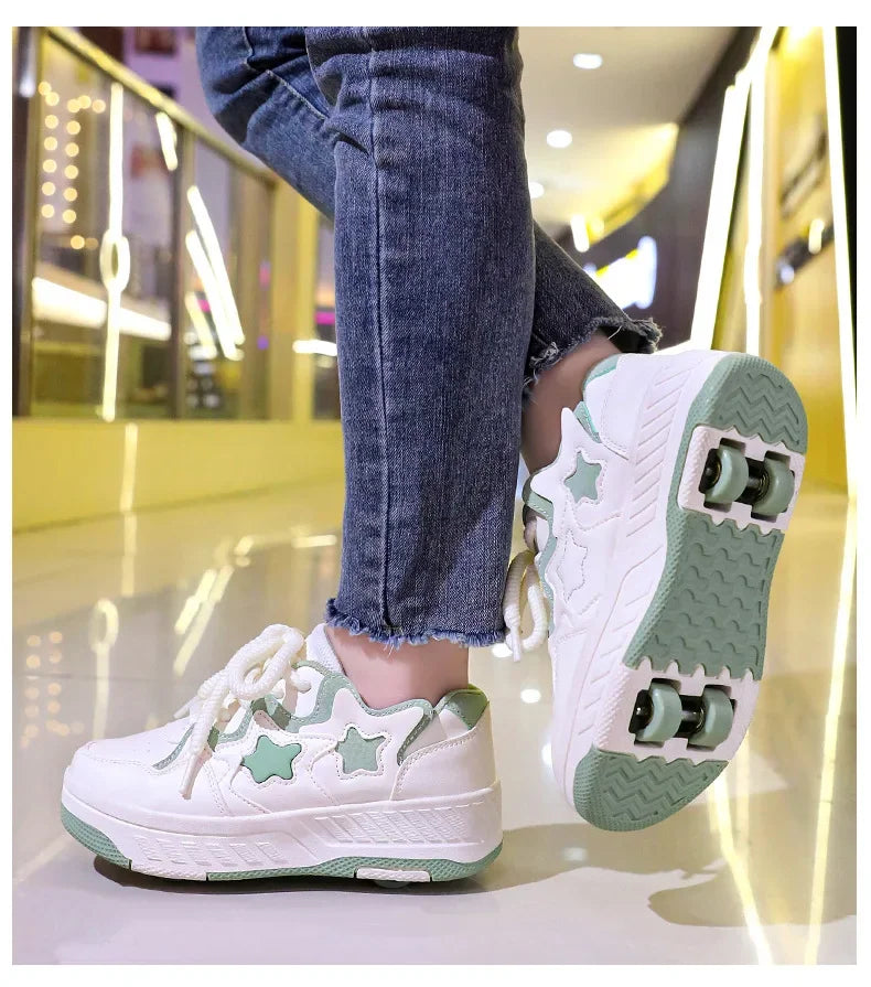 Kids Roller Skate Shoes - Rechargeable Wheels Fashion Color Shiny Birthday for Boys and Girls Two-in-one Casual Shoes