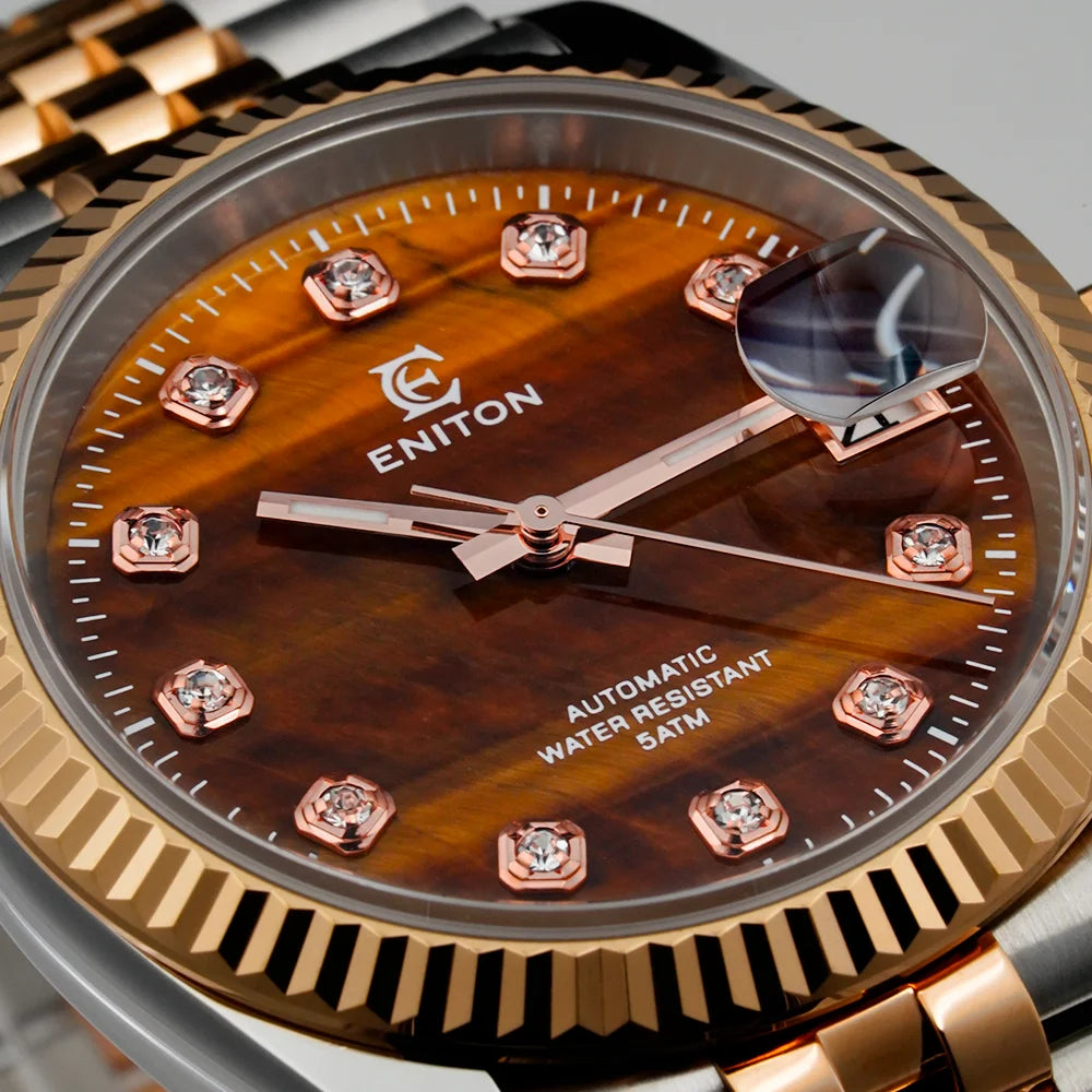 Eniton 36mm Men's Mechanical Watch with Stainless Steel Peacock Stone Tiger Eye Dial And NH35 Movement