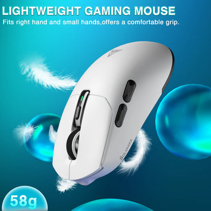 SOLAKAKA SM820 tri-mode draadloze muis met magnetisch oplaadstation, RGB, PAW3311, 24000DPI, draadloze macro-gamingmuis, ultralicht