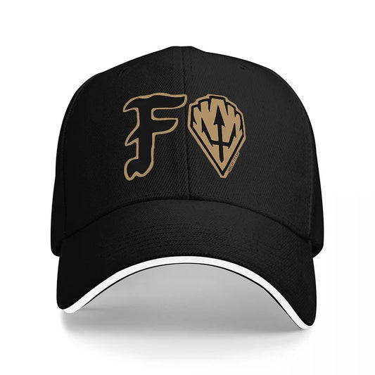 FORTNITE BASEBALL CAP WITH GOLD LOGO DESIGN BLACK AND WHITE TRIM ADJUSTABLE FIT FOR GAMING FANS AND STYLE ENTHUSIASTS