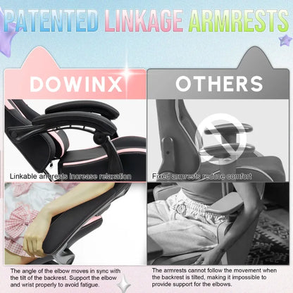 Silla gaming cute con orejas de gato, reposapiés rosa kawaii, silla de ordenador ergonómica de respaldo alto para gamers con soporte lumbar de pata de gato