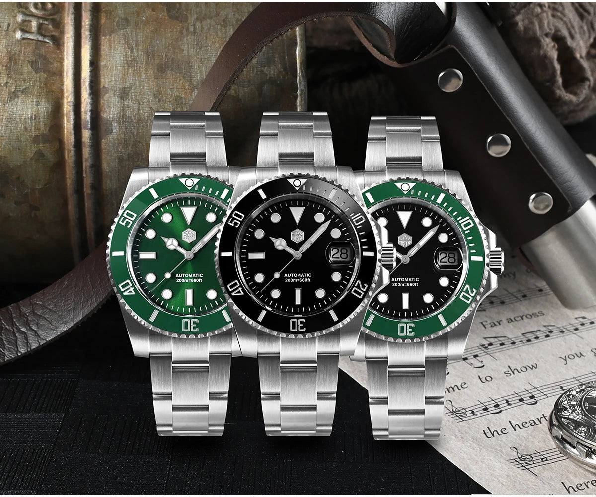 San Martin Watch New Upgraded Sub Men PT5000 ST2130 Automatic Diving Watches with Ceramic Bezel 200m Waterproof Sapphire SN0017G