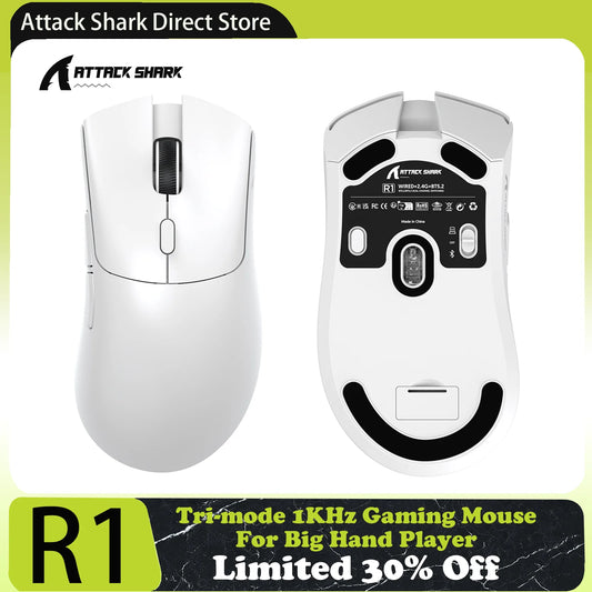 ATTACK SHARK R1 Tri-Mode Gaming Mouse, 18,000 DPI PixArt PAW3311 Wireless Gaming Mouse, 59g Ultralight Gaming Mouse for PC, Mac & Laptop