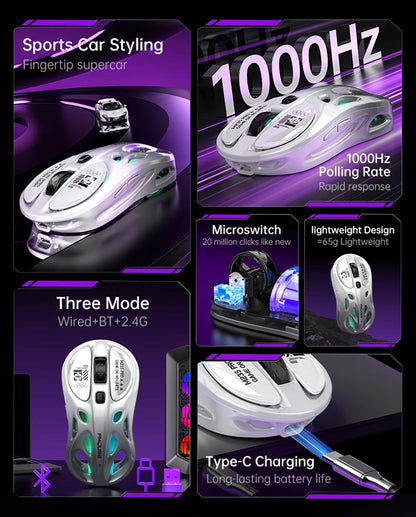 Mouse gaming RGB tri-mode wireless 2.4G, design gol și ușor, cu iluminare Chroma, cu fir și Bluetooth, controller mouse e-sports
