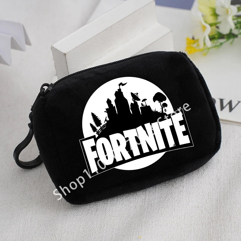 Portamonete in peluche Fortnite per bambini e bambine, portafoglio portatile carino e alla moda, borsa porta carte d’identità in stile cartoon e anime, regalo di compleanno per bambini