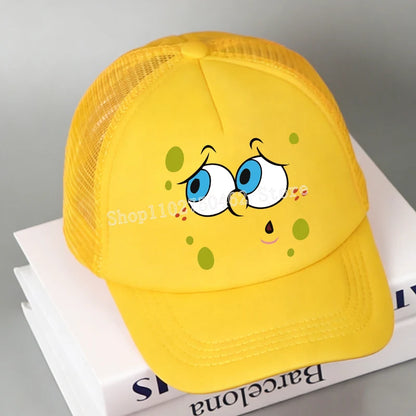 SpongeBobs Baseball Cap Kids Adult Kawaii Expression Sun Hat Summer Breathable Mesh Sunbonnet Outdoor Sports Headgear Gift New