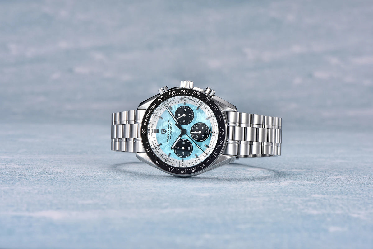 Zegarek męski PAGANI DESIGN „New Moon” – luksusowy zegarek kwarcowy, chronograf, szkło szafirowe z powłoką antyrefleksyjną, ceramiczna ramka, świecące wskazówki