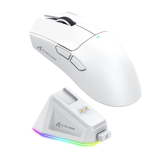 Attack Shark X11&R1 Tri Mode Bluetooth trådlös mus med laddningsbas, RGB, ergonomisk lättviktsmus, tillbehör för PC-gamers