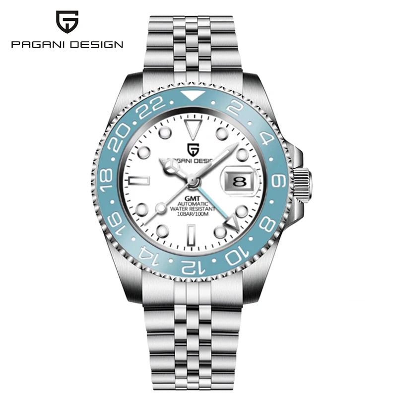 PAGANI DESIGN 40MM GMT Reloj para hombre de lujo con cristal de zafiro AR, reloj mecánico con bisel cerámico, automático, resistente al agua 100M, reloj de regalo