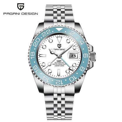 PAGANI DESIGN 40MM GMT Reloj para hombre de lujo con cristal de zafiro AR, reloj mecánico con bisel cerámico, automático, resistente al agua 100M, reloj de regalo