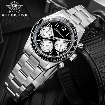 ADDIESDVIE Men Watch Reloj Hombre 10Bar Waterproof AD2517 BGW9 Super Luminous 316L Stainless Steel VK63 Chronograph Quartz Watch