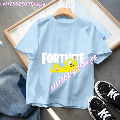 Fortnites Kids Blue Cotton T Shirt Fortress Night Baby Short Sleeve Tees Shirt Cartoon Boy Girl Summer Clothes Kawaii Tops Gift