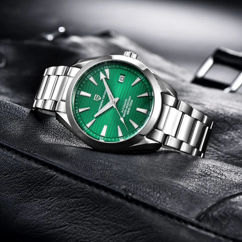 Reloj de lujo para hombre PAGANI DESIGN – Modelo automático mecánico (calibre 8215), de acero inoxidable, hermético, con indicador de fecha y agujas luminiscentes
