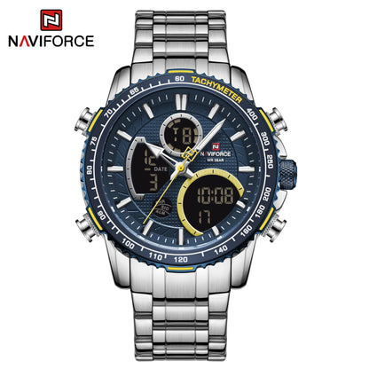 Мъжки спортен часовник NAVIFORCE – Оригинален луксозен ръчен часовник от неръждаема стомана, водоустойчив модел във военен стил с двойно показване