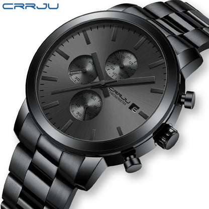 CRRJU Men’s Watch – Stainless steel chronograph, water-resistant, with date display, analogue quartz movement, elegant and professional style