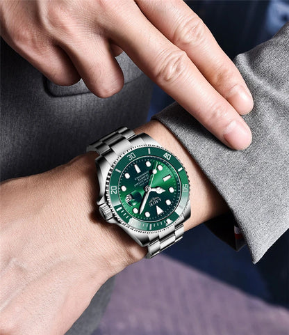Reloj de buceo de lujo para hombre, de la marca LIGE, resistente al agua hasta 3 ATM, con indicador de fecha, reloj deportivo de cuarzo
