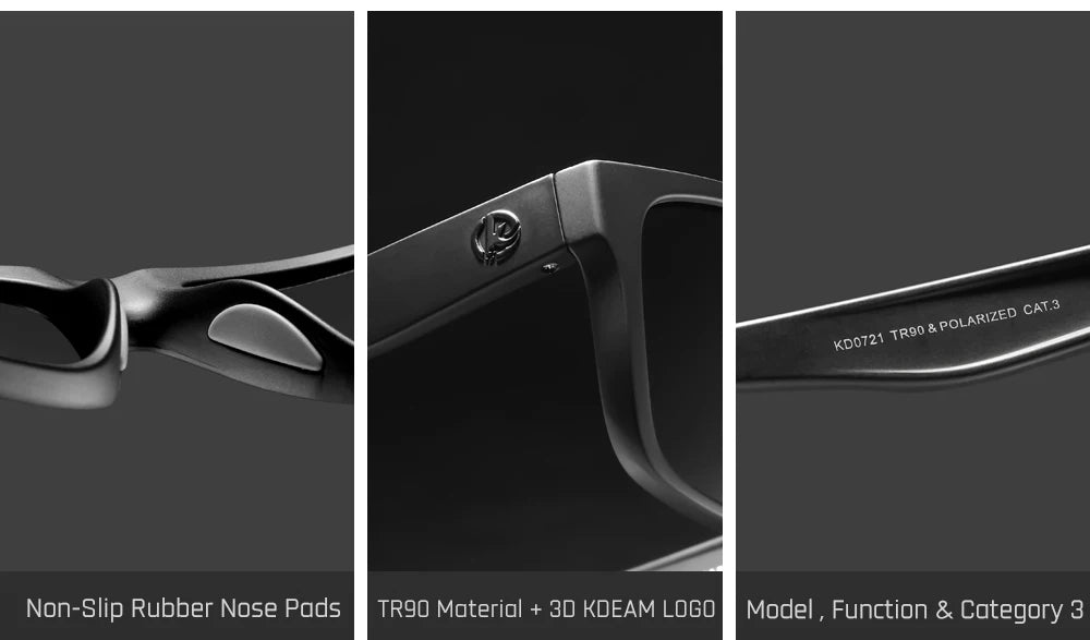 KDEAM Polarized Sunglasses Men Sports Tridimensional Brand Logo TR90 Square Sun Glasses All Black With Zipper Case KD0721