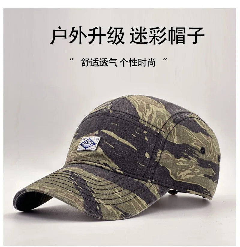 Arbejdstøj-inspireret camouflage-baseballkasket med kort skygge til mænd og kvinder, trendy unisex-solhat til udendørs brug