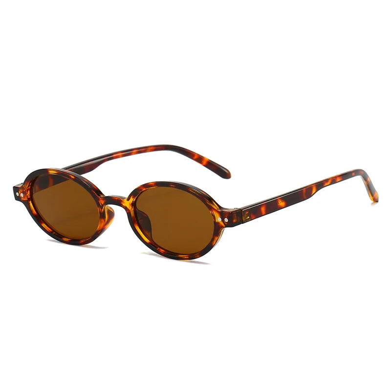 SO&EI Retro Small Oval Sunglasses Women Fashion Rivets Leopard Men Punk Shades UV400 Sun Glasses