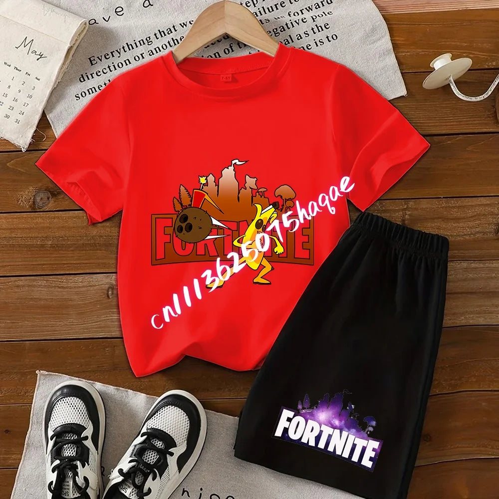 Fortnite Series T-Shirt- und Shorts-Set für Kinder, Hot-Game-Oberteil und Hose, sommerliches, niedliches Homewear-Loungewear-Outfit, Geburtstagsgeschenk