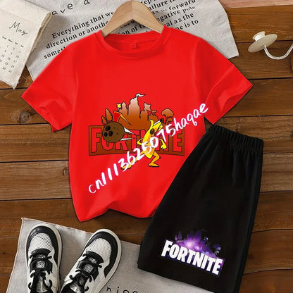 Fortnite Series T-Shirt- und Shorts-Set für Kinder, Hot-Game-Oberteil und Hose, sommerliches, niedliches Homewear-Loungewear-Outfit, Geburtstagsgeschenk