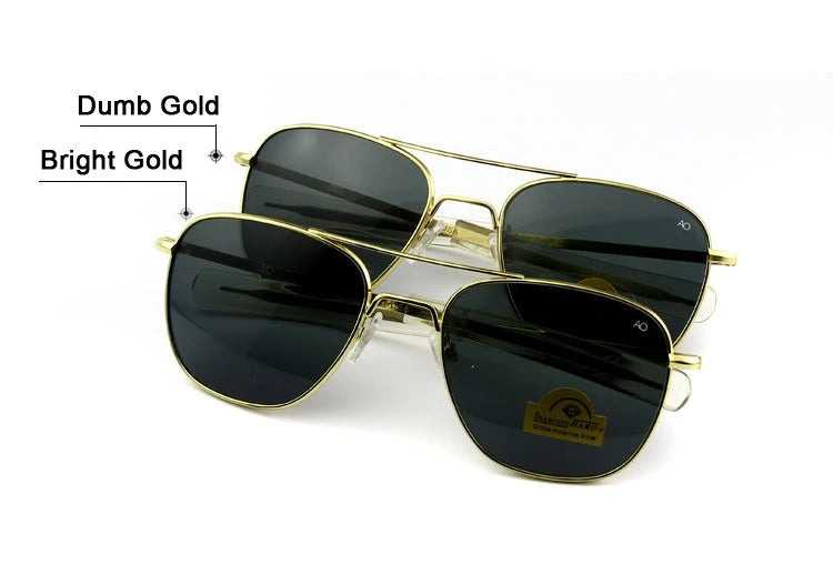 Pilot AO Sunglasses Men Top Quality American Army Military Mirror AGX Tempered Glass Lens Sun Glasses