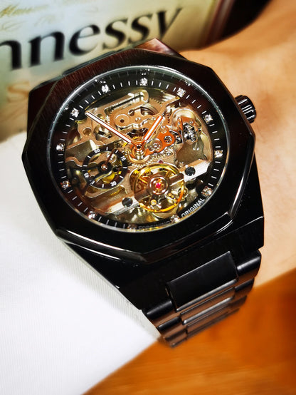 Forsining Tourbillon Skeleton Mechanical Watch for Men Luminous Hands Stainless Steel Strap Fashion Business Automatic Watches