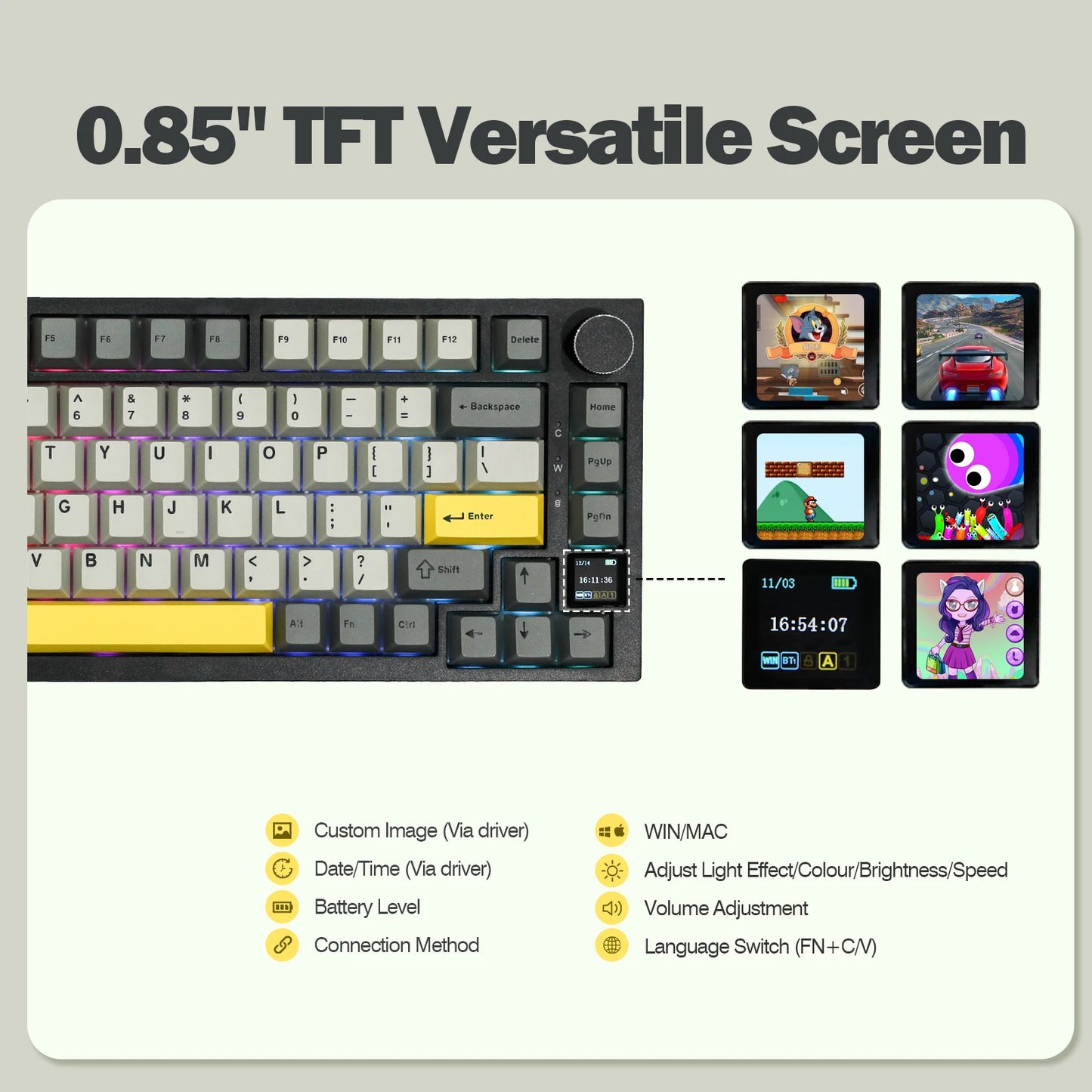 Ajazz AK820 Pro 75% Gasket-mounted Bluetooth 5.1/2.4G Wireless/Wired Mechanical Keyboard with TFT Screen for Mac/Win