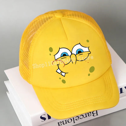 SpongeBobs Baseball Cap Kids Adult Kawaii Expression Sun Hat Summer Breathable Mesh Sunbonnet Outdoor Sports Headgear Gift New