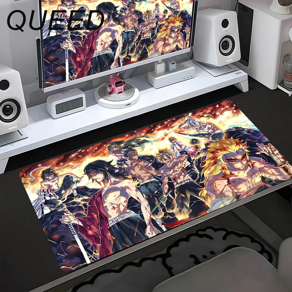 Tapete de Secretária para Computador e Teclado, Tapete de Rato Anime com Rapariga Kawaii, 900x400mm, Borracha Antiderrapante, Demon Slayers XL