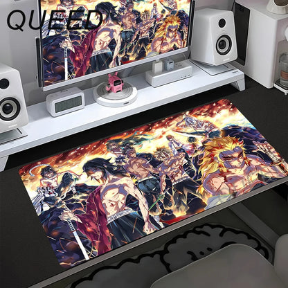 Tapete de Secretária para Computador e Teclado, Tapete de Rato Anime com Rapariga Kawaii, 900x400mm, Borracha Antiderrapante, Demon Slayers XL