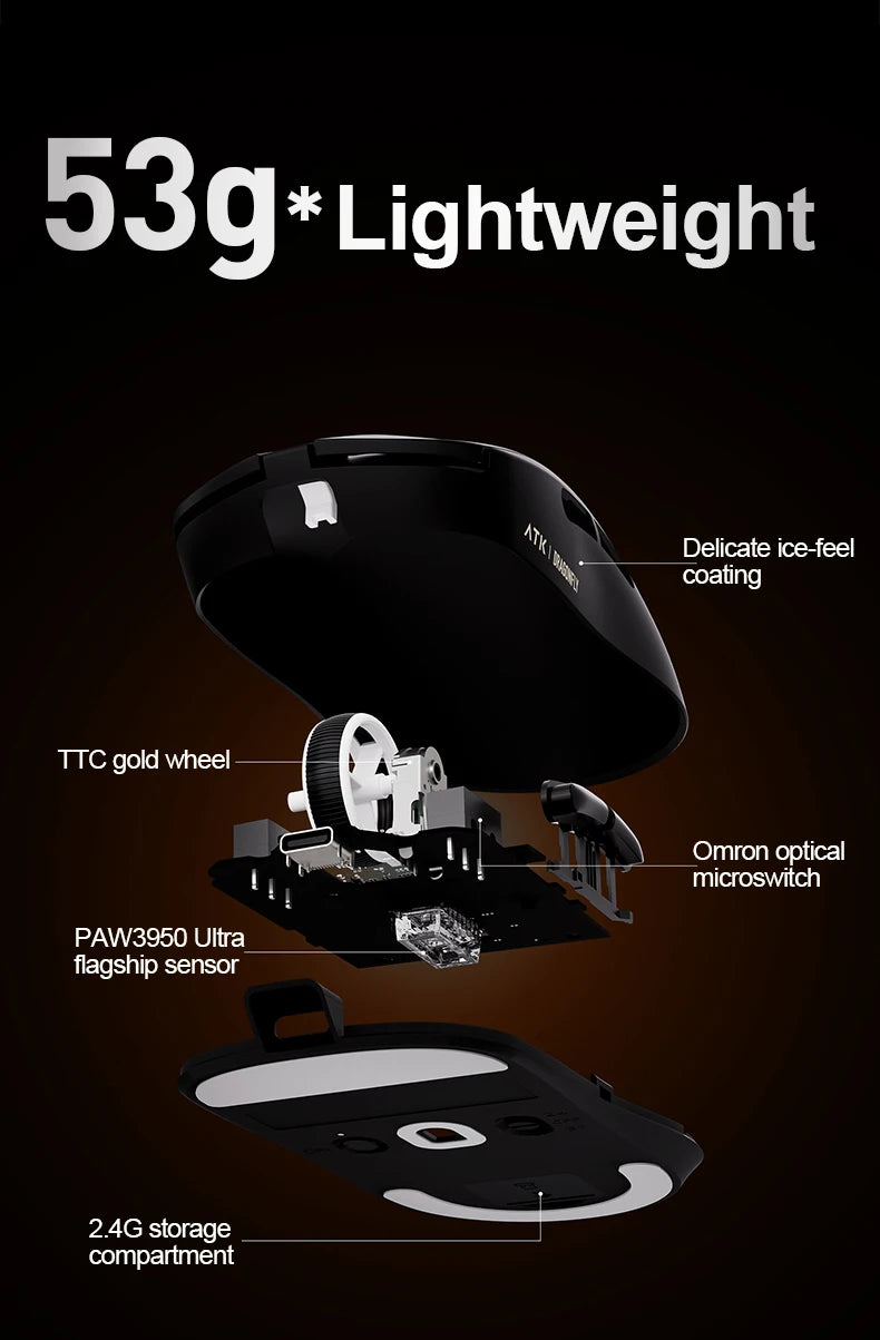 ATK Dragonfly A9 Ultra bežični gaming miš PAW3950 ultra lagan, tromodalni, ergonomski e-sports miš za igrače FPS igara A9 SE Plus