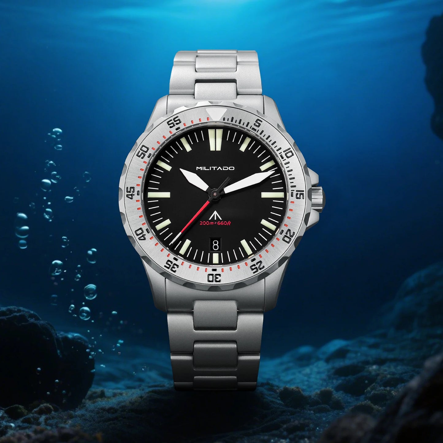 Militado ML16 Quartz Watch VH31 Sweep Movement Sapphire Super Luminova Watches Stainless Steel 200m Waterproof Wristwatch