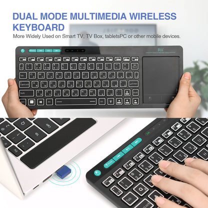 Rii K18S BT And 2.4Ghz Wireless RU Mini Keyboard Backlight Touchpad Air Mouse for Andorid Box Smart TV Windows