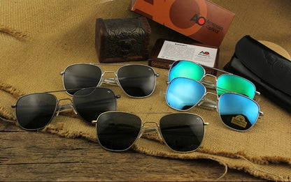 Pilot AO Sunglasses Men Top Quality American Army Military Mirror AGX Tempered Glass Lens Sun Glasses