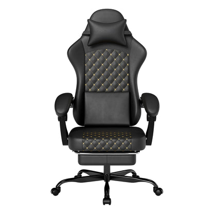 Sedia da gaming ergonomica PINGGO con poggiapiedi e massaggio, in pelle PVC, sedia da ufficio per gaming su PC, portata 150kg