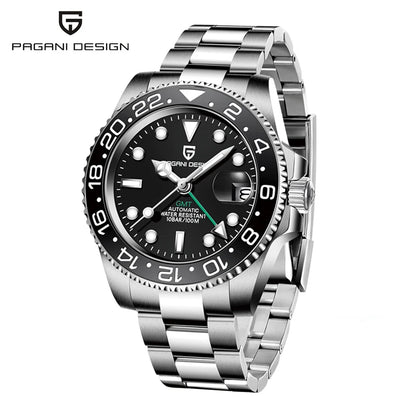 PAGANI DESIGN 40MM GMT Reloj para hombre de lujo con cristal de zafiro AR, reloj mecánico con bisel cerámico, automático, resistente al agua 100M, reloj de regalo