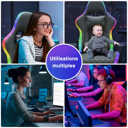 Ergonomic Office Chair with Lumbar Massage, RGB LED Lighting, Reclining Backrest, Adjustable Armrests, Gaming Desk Chair for Home Office