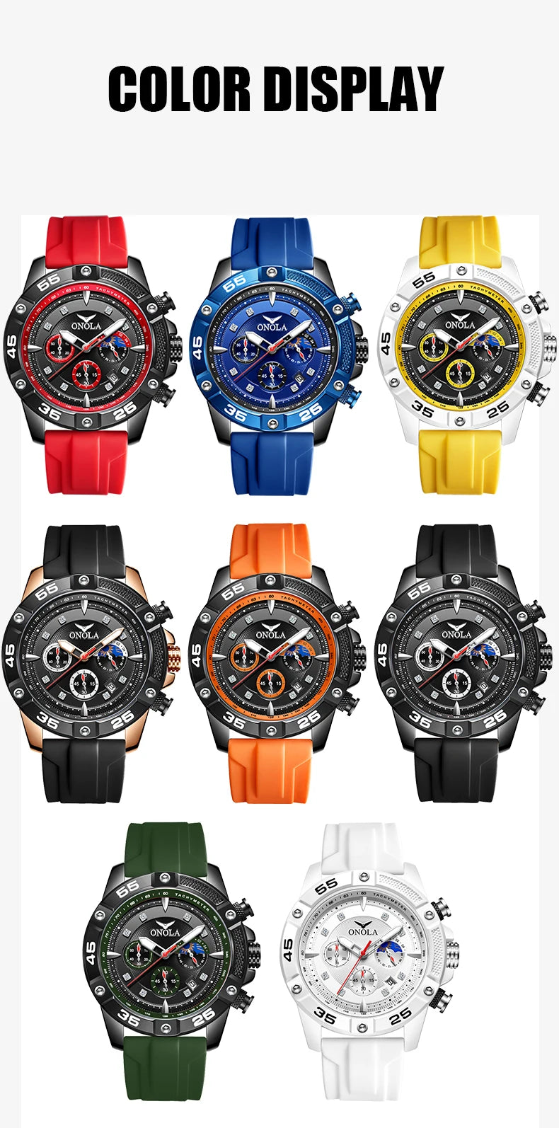 ONOLA New Fashion Casual Men's Watch Multi functional Fluorescent Tape Waterproof Quartz Military Watch Men's Clock High Quality
