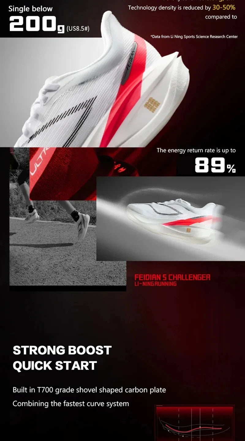 Li-Ning Women's FEIDIAN 5 CHALLENGER Racing Running Shoes Carbon-Fiber Plate BOOM Cushion Breathable Sport Sneakers ARMV002