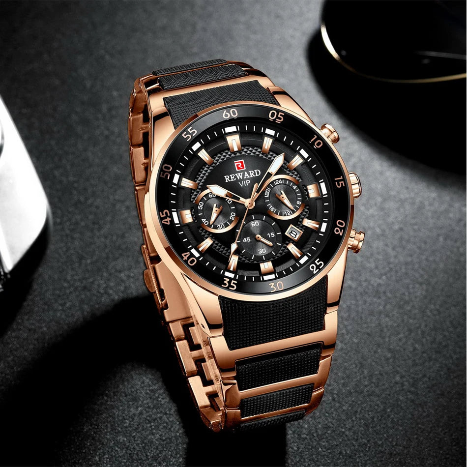 REWARD Men's Watches 81011M Sports Silicone Quartz Men's Watch Waterproof Calendar Chronograph Luminous Watches Men