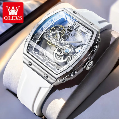 OLEVS 6779 fashion men's watches waterproof Transparent dial silicone tape mechanical watch for man Original brand wristwatch