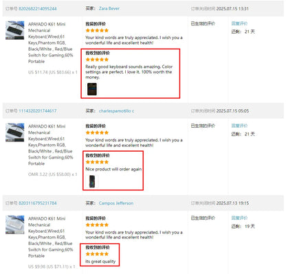 APAYADO K61 Mini Mechanische Tastatur, kabelgebunden, 61 Tasten, Phantom RGB, mechanischer Schalter in Schwarz/Weiß/Rot/Blau für Gaming, 60 % tragbar