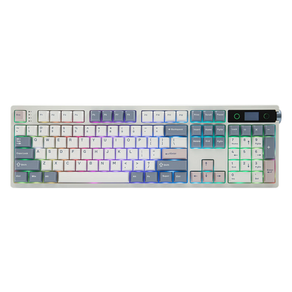 EPOMAKER TH108 PRO 100% Full-Sized Hot-Swap kabelgebundene/BT/2.4Ghz kabellose mechanische Tastatur mit Display & Drehknopf, 10000mAh Akku